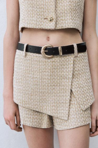TEXTURED SKORT WITH BELT - Ecru / Beige by Zara