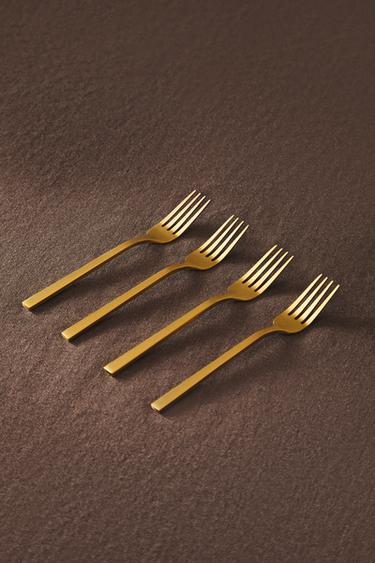 PACK OF GOLDEN STEEL BRUNCH DESSERT FORKS (PACK OF 4) - Gold by Zara