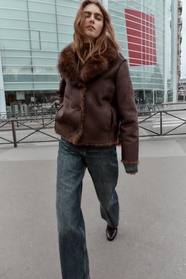 REVERSIBLE DOUBLE-FACED FAUX FUR JACKET - Dark brown by Zara
