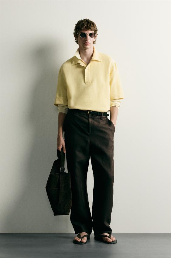 COTTON/LINEN POLO SHIRT - Lime by Zara - Image 0