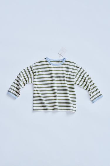 ZARA TIMELESZ  - STRIPED T-SHIRT WITH CONTRAST TRIM - Green by Zara - Image 0