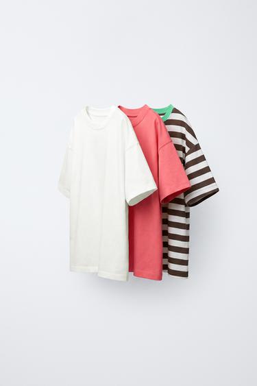 3-PACK OF PLAIN AND STRIPED T-SHIRTS - Brown Stripes by Zara