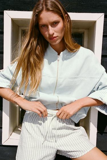 STRIPED DRAWSTRING SHORTS - Ecru / Brown by Zara