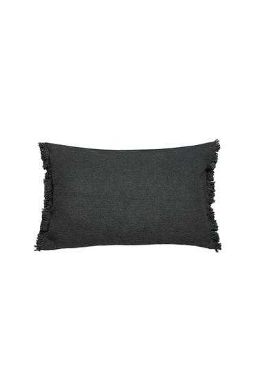 STRIPED CUSHION COVER WITH FRINGING - Blue / Grey by Zara