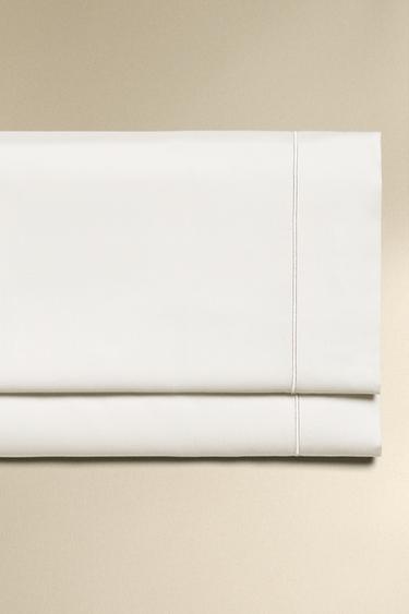SATEEN FLAT SHEET WITH TRIM (300 THREAD COUNT) - White by Zara - Image 0
