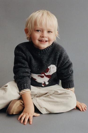 JACQUARD DACHSHUND KNIT JUMPER - Anthracite grey by Zara