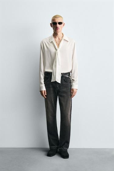 FLOWING SHIRT WITH TIED DETAIL - Oyster-white by Zara