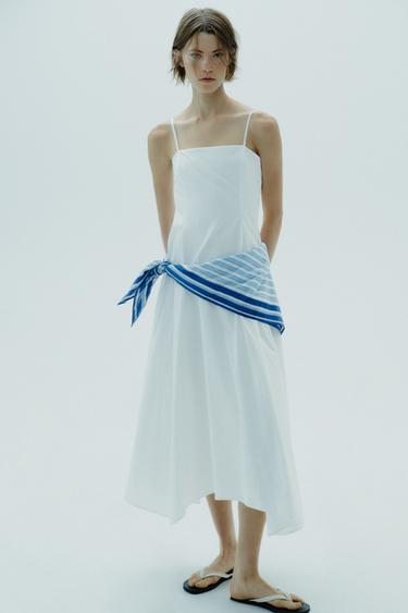 STRIPED SCARF MIDI DRESS - White by Zara