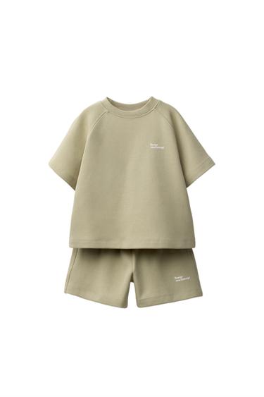 INTERLOCK JOGGING T-SHIRT AND BERMUDA SHORTS SET - Light khaki by Zara