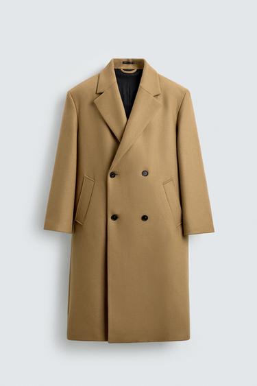 WOOL BLEND DOUBLE-BREASTED COAT - camel by Zara