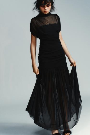 CONTRAST DRAPED MIDI DRESS - Black by Zara