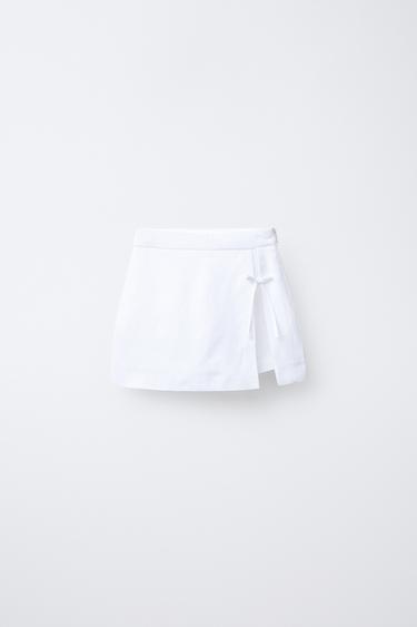 100% LINEN BERMUDA SKORT WITH BOW - White by Zara - Image 0