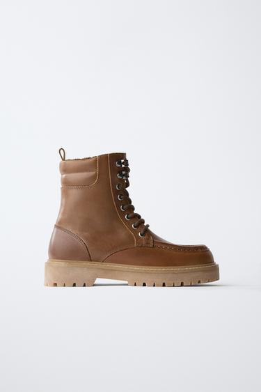 LINED LEATHER ANKLE BOOTS - Brown by Zara