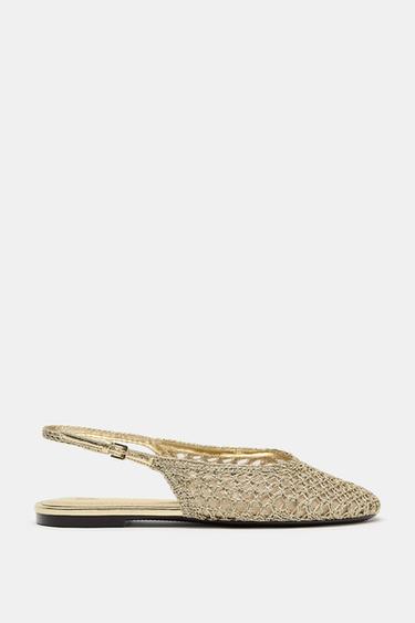 METALLIC BRAIDED EFFECT SLINGBACK BALLET FLATS - Gold by Zara