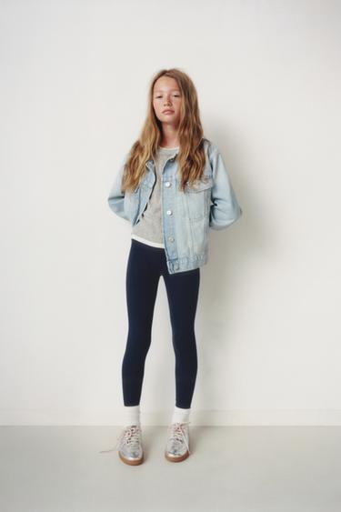 RIBBED LEGGINGS WITH LABEL - Navy blue by Zara