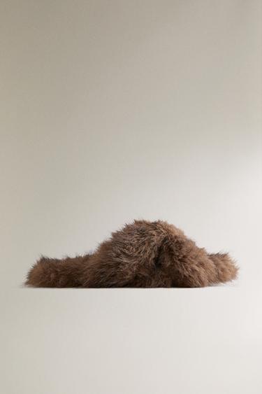 CRISS-CROSS FAUX FUR SANDALS - Brown by Zara