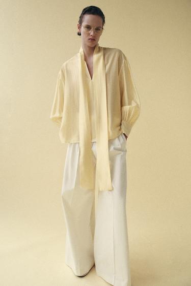 ZW COLLECTION SATIN SHIRT WITH TIES - Yellow by Zara