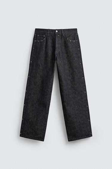STUDDED STRAIGHT-LEG JEANS - Indigo by Zara