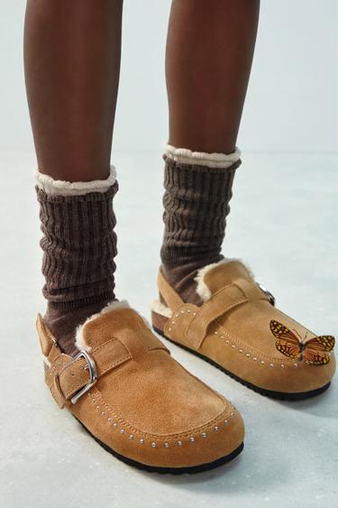 LEATHER LINED CLOGS - Beige by Zara