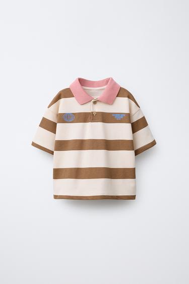 STRIPED POLO SHIRT - Brown / Ecru by Zara - Image 0
