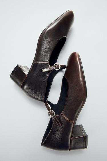 LEATHER HEELS - Brown by Zara