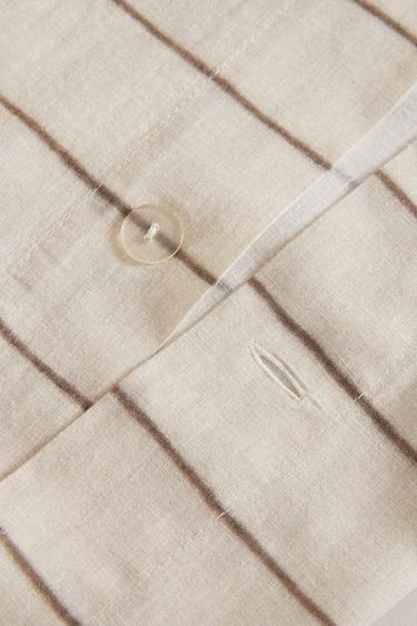 STRIPED COTTON AND LINEN DUVET COVER - Light beige by Zara