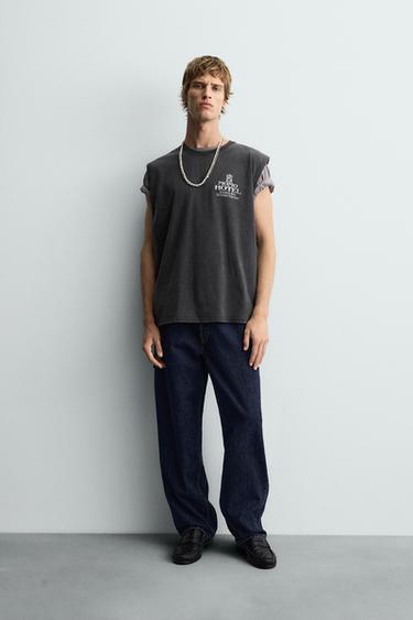 WASHED PRINT TANK TOP - Anthracite grey by Zara