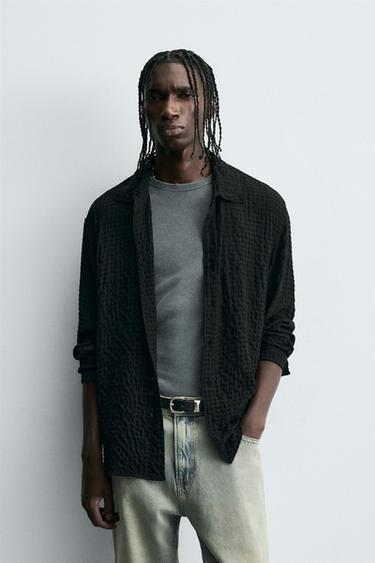 TEXTURED CHECK SHIRT - Black by Zara