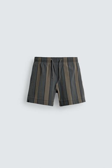 STRIPED SWIMMING TRUNKS - Greys by Zara