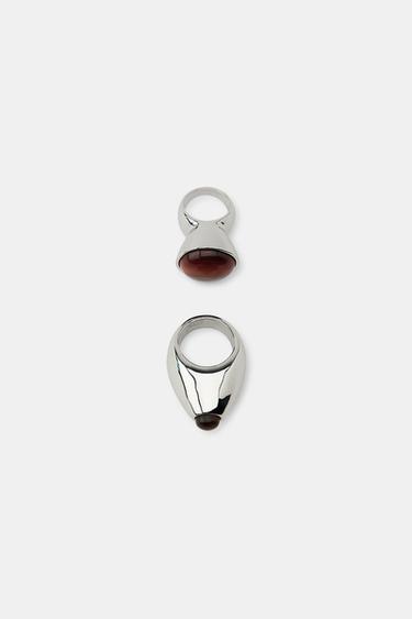 PACK OF 2 STONE RINGS - Silver by Zara