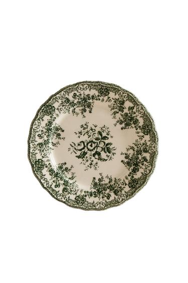 FLORAL EARTHENWARE DINNER PLATE - Dark olive by Zara