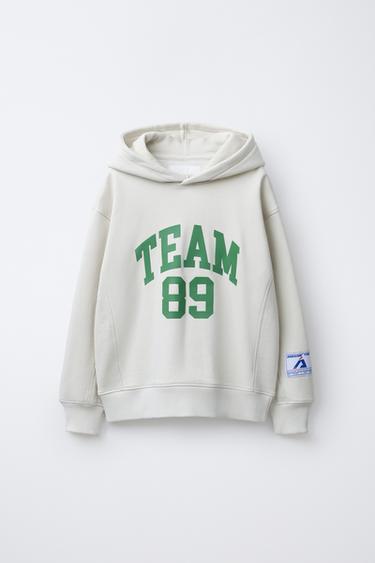 SPORTY HOODIE WITH SLOGAN PRINT - Ecru by Zara