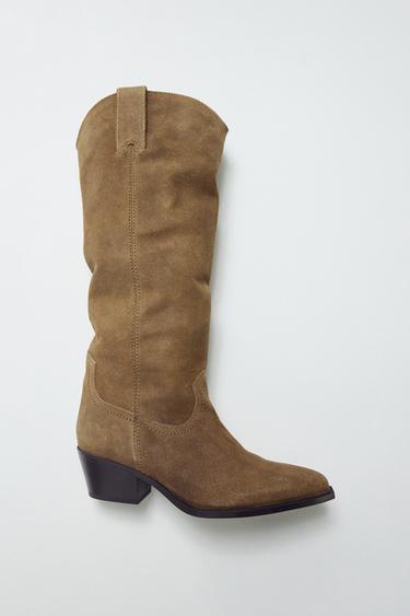 SPLIT SUEDE KNEE-HIGH BOOTS - Sand Brown by Zara