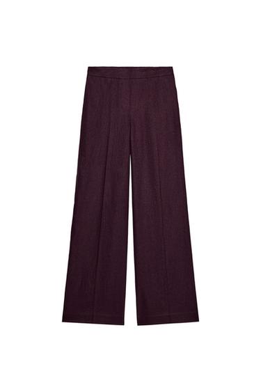 STRAIGHT-LEG LINEN TROUSERS - Aubergine by Zara