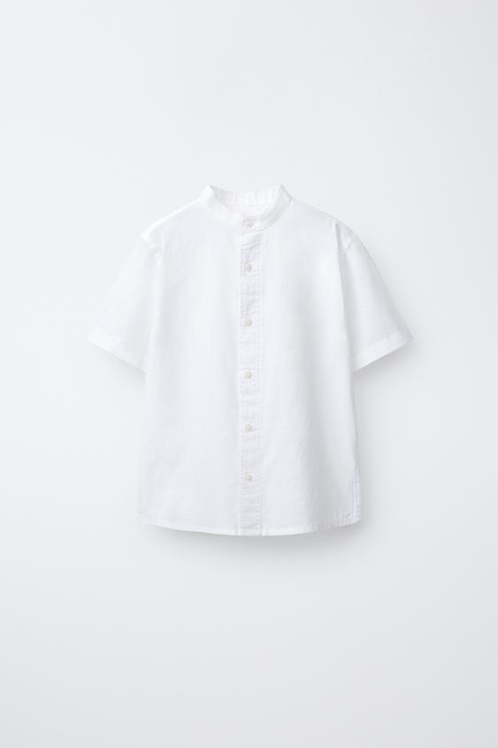 COTTON AND LINEN STAND COLLAR SHIRT - White by Zara - Image 0