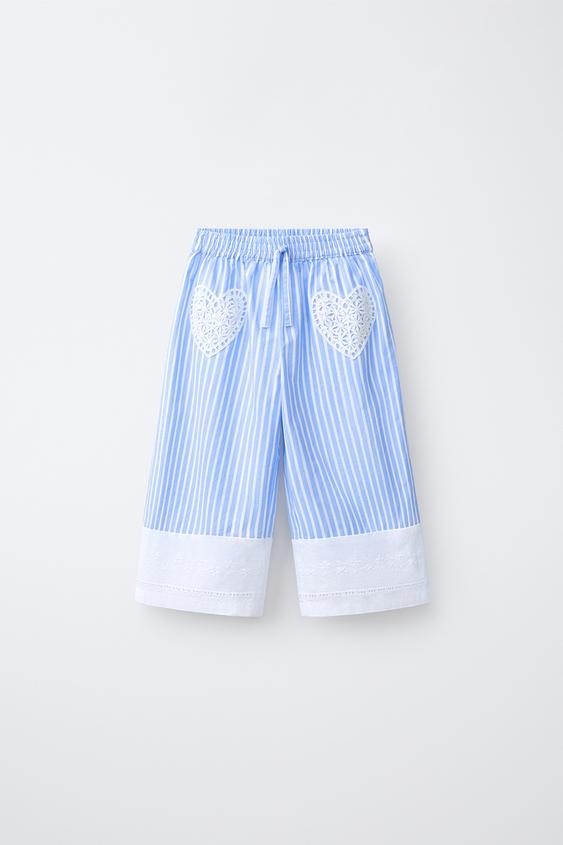 STRIPED TROUSERS WITH CROCHET HEARTS - Blue by Zara - Image 0