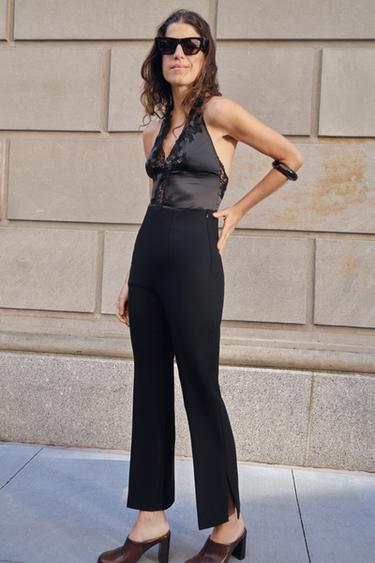 ZW COLLECTION HIGH-WAIST CROPPED TROUSERS - Black by Zara