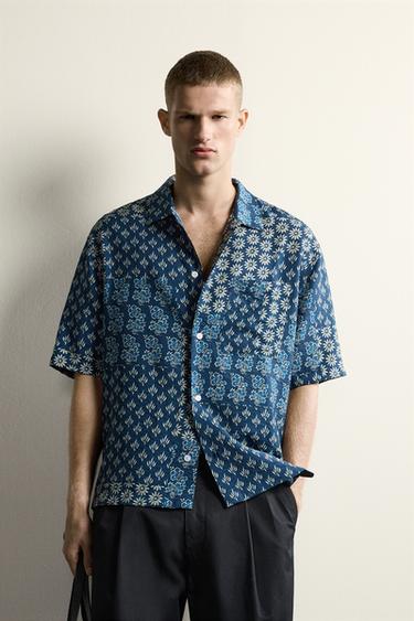 PATCHWORK PRINT RELAXED FIT SHIRT - Ink blue by Zara