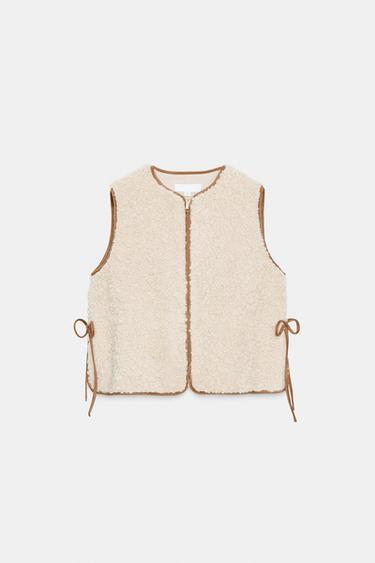 FAUX SHEARLING GILET WITH ADJUSTABLE WAIST - Oyster-white by Zara