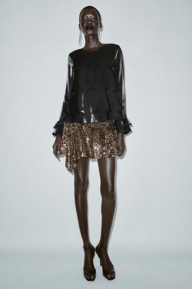 ASYMMETRIC SEQUINNED SKORT - Gold / Silver by Zara