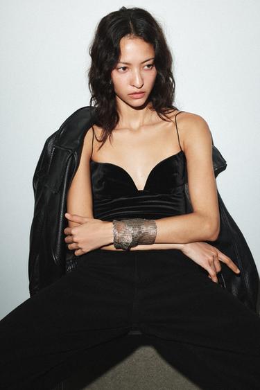 STRAPPY VELVET BODYSUIT - Black by Zara