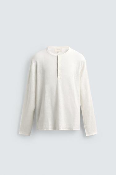 100% HEMP HENLEY JUMPER - White by Zara