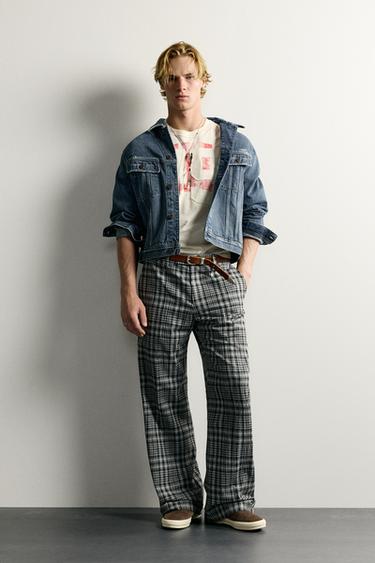 CHECK FLARE FIT TROUSERS - Grey by Zara