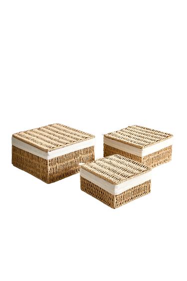 BASKET WITH LID AND COTTON LINING - Light beige by Zara