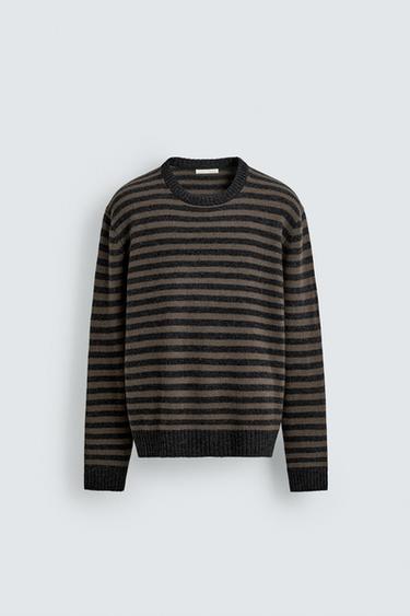 STRIPED WOOL - YAK JUMPER - Chocolate by Zara