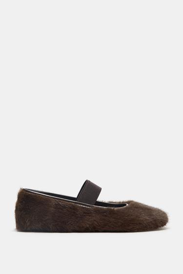FAUX SHEEPSKIN BALLERINA - Chocolate Brown by Zara