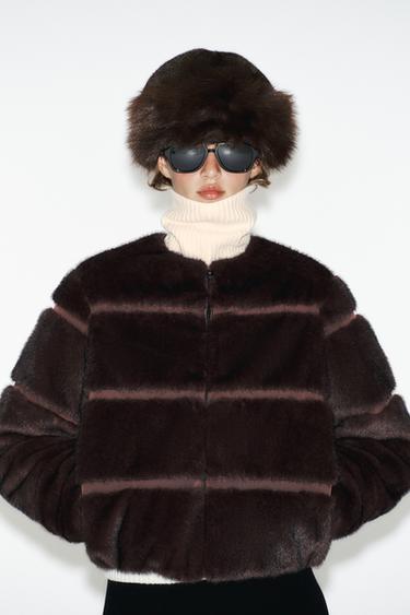 SHORT FAUX FUR COAT HEIQ XREFLEX™ SKI COLLECTION - Brown by Zara