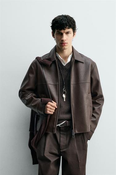LEATHER EFFECT JACKET - Brown by Zara