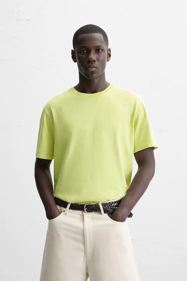 WASHED REGULAR FIT T-SHIRT - Lime by Zara