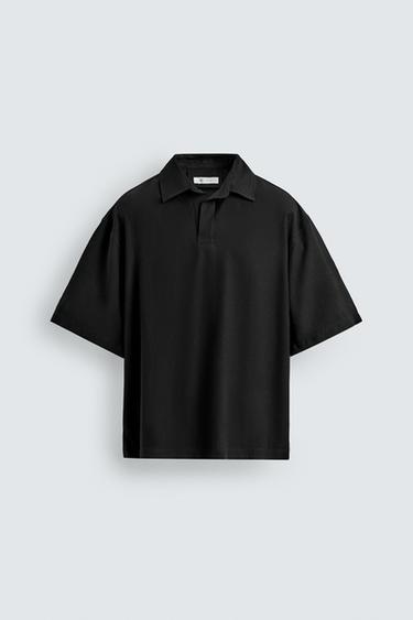 RELAXED FIT FLOWING POLO SHIRT - Black by Zara